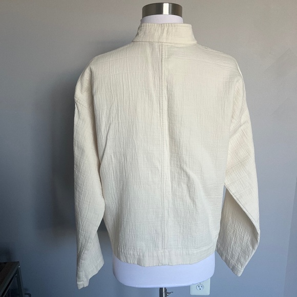 Eileen Fisher Mandarin Collar Channel Casual Pockets Jacket Undyed Ecru Ivory XS - Picture 8 of 14